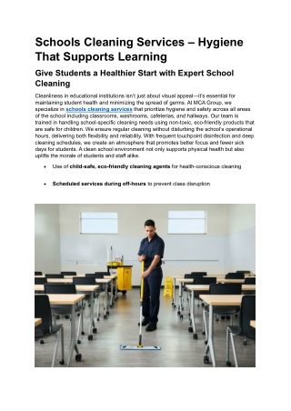 Expert Schools Cleaning Services – Safe & Spotless Campuses by MCA Group