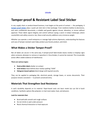 Tamper-proof & Resistant Label Seal Sticker