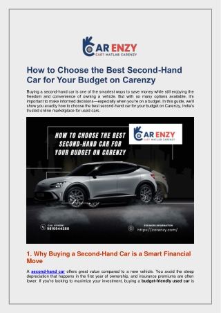 How to Choose the Best Second-Hand Car for Your Budget on Carenzy