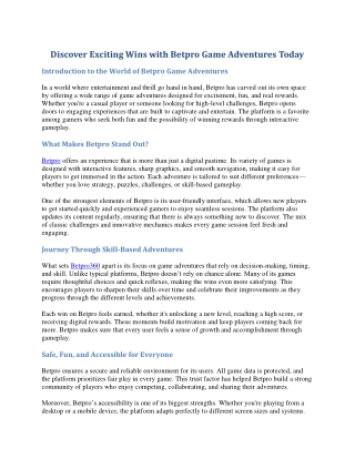 Discover Non-Stop Entertainment and Challenges with Betpro