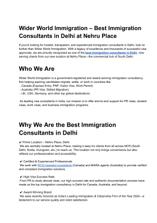 Wider World Immigration – Best Immigration Consultants in Delhi at Nehru Place