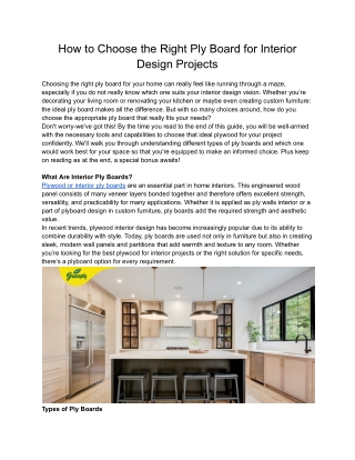 How to Choose the Right Ply Board for Interior Design Projects