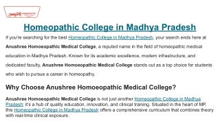 Homeopathic College in Madhya Pradesh