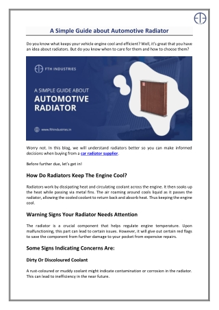 Quick Guide to Understanding Automotive Radiators