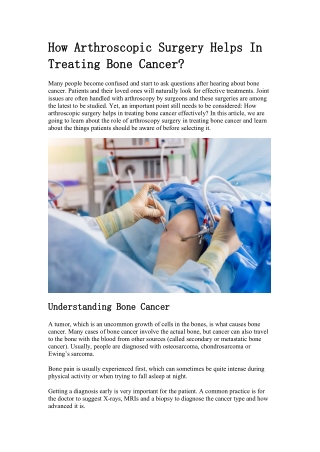 How Arthroscopic Surgery Helps In Treating Bone Cancer