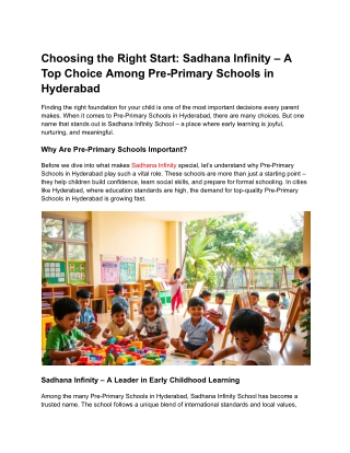 Pre-Primary Schools in Hyderabad