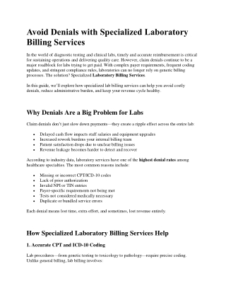Avoid Denials with Specialized Laboratory Billing Services