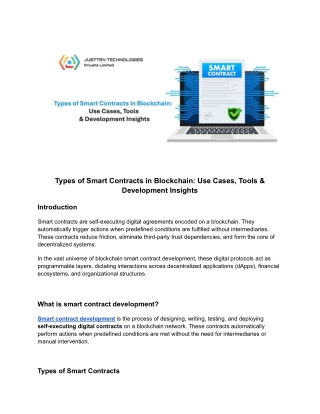 Types of Smart Contracts in Blockchain Use Cases, Tools & Development Insights
