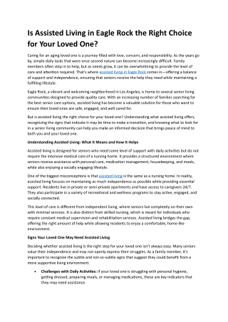 Assisted Living in Eagle Rock