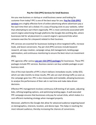 Pay Per Click (PPC) Services for Small Business