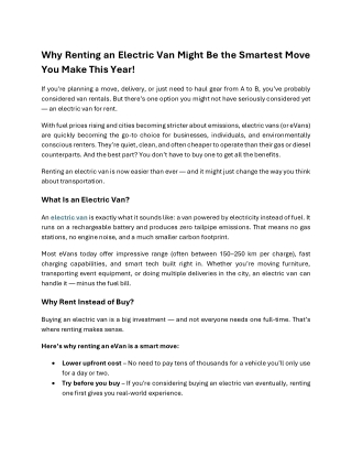 Why Renting an Electric Van Might Be the Smartest Move You Make This Year!