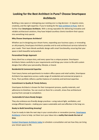 Looking for the Best Architect in Pune Choose Smartspace Architects