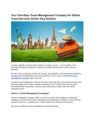Your One-Stop Travel Management Company for Global Travel Services Online Visa Solution