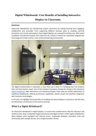 Digital Whiteboards Core Benefits of Installing Interactive Displays in Classrooms
