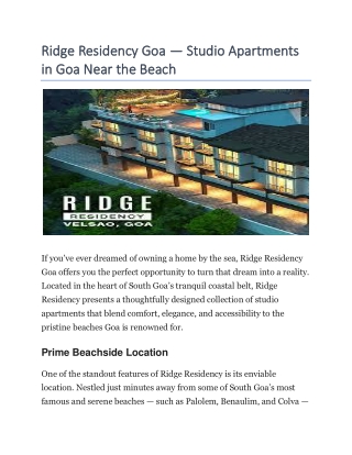 Ridge Residency Goa — Studio Apartments in Goa Near the Beach