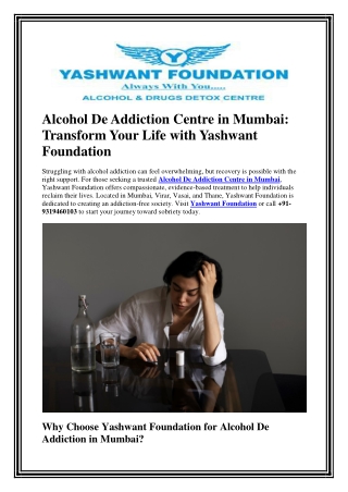 Alcohol De Addiction Centre in Mumbai