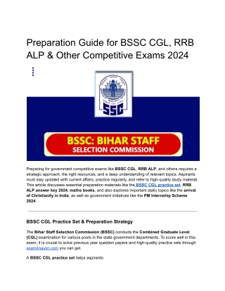 Preparation Guide for BSSC CGL, RRB ALP & Other Competitive Exams 2024