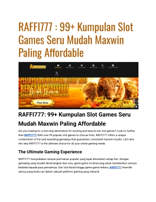 RAFFI777 _ 99  Kumpulan Slot Games Seru Mudah Maxwin Paling Affordable