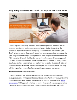 Why Hiring an Online Chess Coach Can Improve Your Game Faster