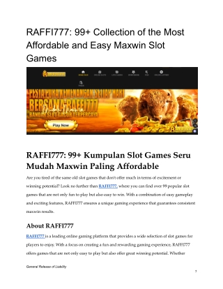 RAFFI777_ 99  Collection of the Most Affordable and Easy Maxwin Slot Games