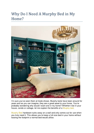 Why Do I Need A Murphy Bed in My Home?