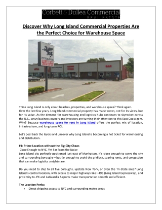 Corbett & Dullea Real Estate - Long Island Warehouses- The Ideal Choice for Your Business