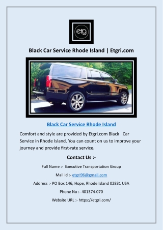 Luxury Transportation Rhode Island | Etgri.com