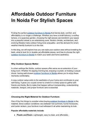 Affordable Outdoor Furniture In Noida For Stylish Spaces