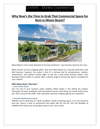 Corbett & Dullea Real Estate - Miami Beach: Secure Your Ideal Commercial Space