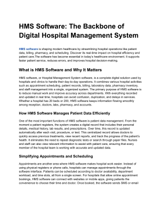 HMS Software_ The Backbone of  Digital Hospital Management System