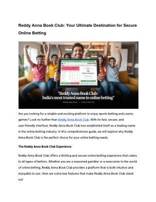 Reddy Anna Book Club: Your Ultimate Destination for Secure Online Betting