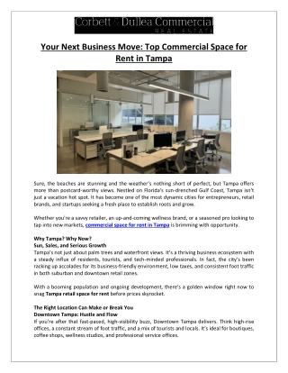 Corbett & Dullea Real Estate - Top Commercial Space for Rent in Tampa