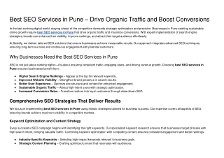 Best SEO Services in Pune Drive Organic Traffic and Boost Conversions