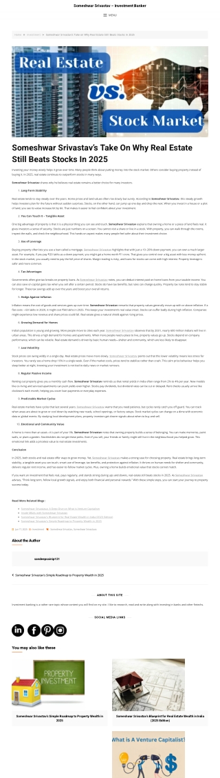 Someshwar Srivastav’s Take on Why Real Estate Still Beats Stocks in 2025