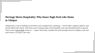 KanerBagh, A Boutique Hotel in Udaipur