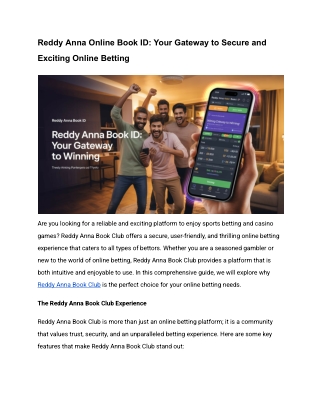 Reddy Anna Online Book ID: Secure & Convenient Betting Platform