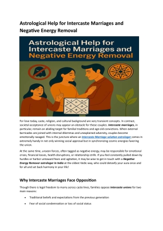Astrological Help for Intercaste Marriages and Negative Energy Removal