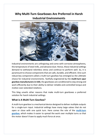 Why Multi-Turn Gearboxes Are Preferred in Harsh Industrial Environments