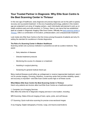 Your Trusted Partner in Diagnosis_ Why Elite Scan Centre Is the Best Scanning Center in Thrissur