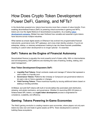 How Does Crypto Token Development Power DeFi, Gaming, and NFTs