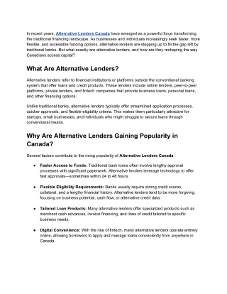 How Alternative Lenders in Canada Are Changing the Financing Landscape