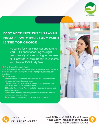 Best NEET Institute in Laxmi Nagar – Why RVS Study Point is the Top Choice