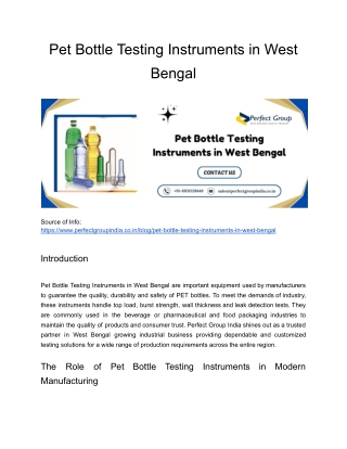 Pet Bottle Testing Instruments in West Bengal