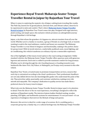 Experience Royal Travel_ Maharaja Seater Tempo Traveller Rental in Jaipur by Rajasthan Tour Travel