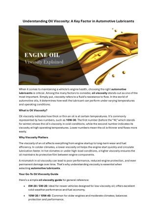 Understanding Oil Viscosity: A Key Factor in Automotive Lubricants