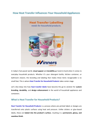 Leading heat transfer manufacturer for household products in India