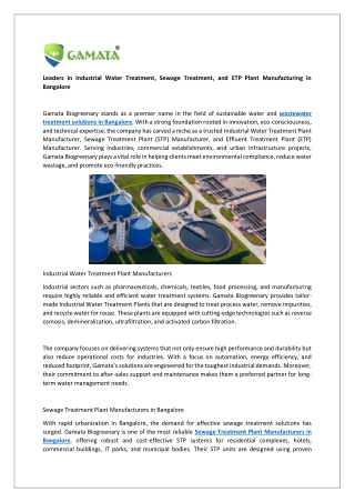Leaders in Industrial Water Treatment-gamata bio