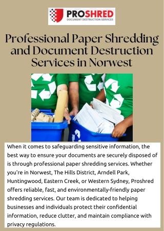 Secure Paper & Document Shredding Services – Norwest to Western Sydney