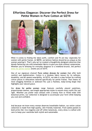Discover the Perfect Dress for Petite Women in Pure Cotton at SIZYX