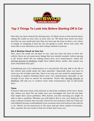 Top 3 Things To Look Into Before Starting Off A Car